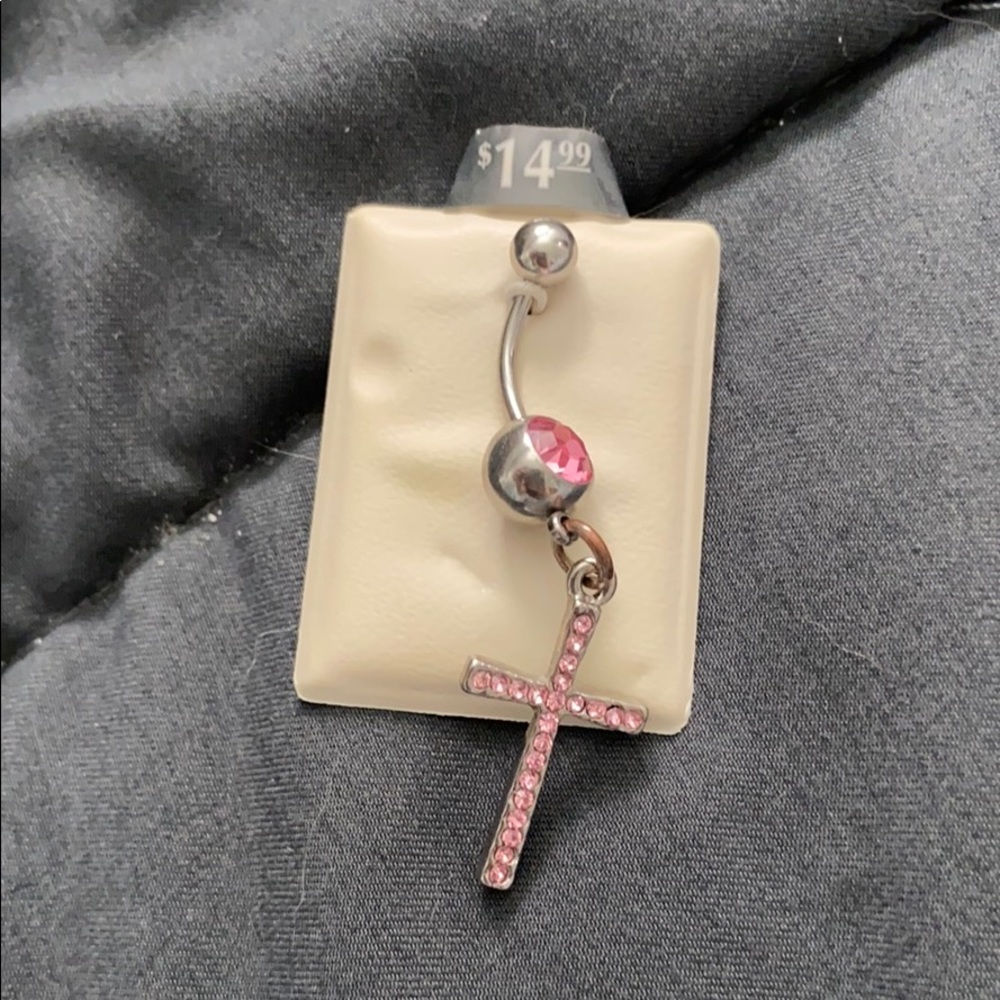 Pink Cross Belly Button Ring